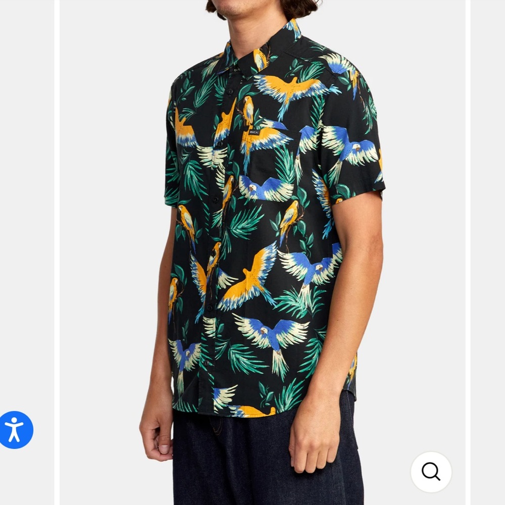 RVCA Tropical Bird Print Short Sleeve Shirt - Black and Green - Picture 3 of 9
